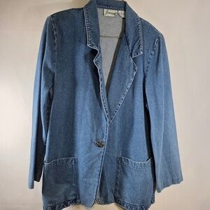 Joanna Blue Women's Denim Blazer Vintage Size Medium 100% Cotton